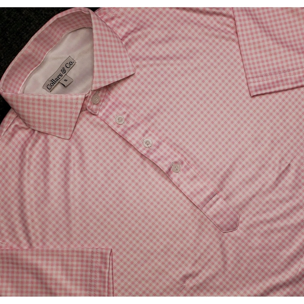 Collars and Co. Dress Collar Polo Shirt Mens Small Pink Gingham Golf Casual New